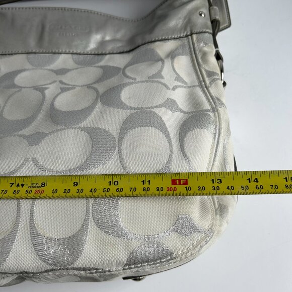 Coach Zoe Signature C Canvas Leather Hobo Shoulder Bag in Cream and Silver - Picture 11 of 17